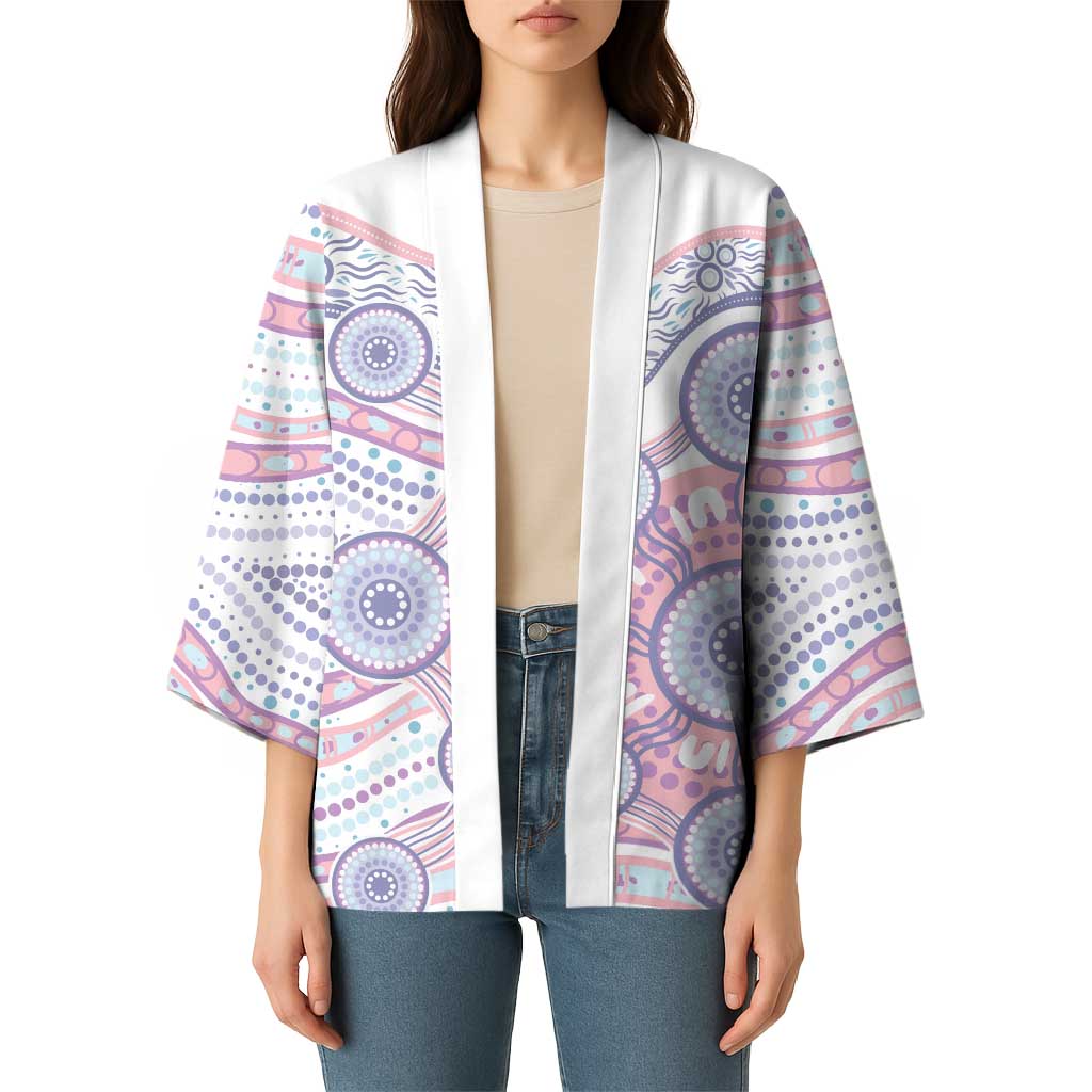 Australian Indigenous Aboriginal Art Kimono Vivid Pastel Peach Purple