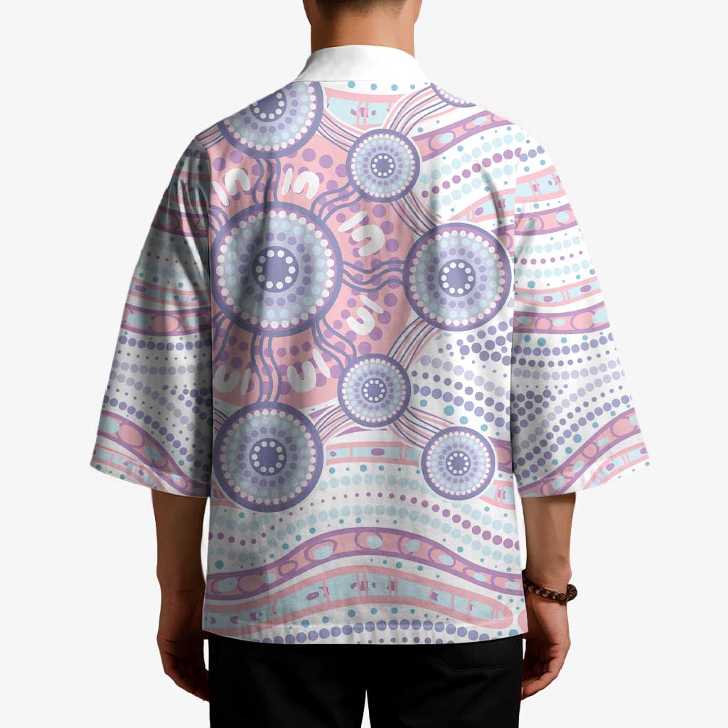 Australian Indigenous Aboriginal Art Kimono Vivid Pastel Peach Purple