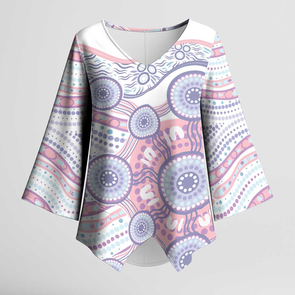 Australian Indigenous Aboriginal Art Kimono Sleeve Blouse Vivid Pastel Peach Purple