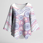 Australian Indigenous Aboriginal Art Kimono Sleeve Blouse Vivid Pastel Peach Purple