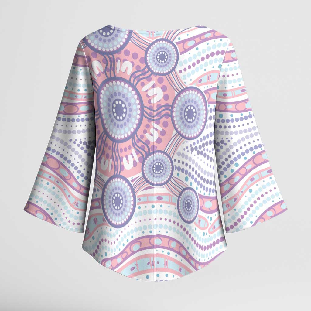 Australian Indigenous Aboriginal Art Kimono Sleeve Blouse Vivid Pastel Peach Purple