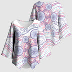 Australian Indigenous Aboriginal Art Kimono Sleeve Blouse Vivid Pastel Peach Purple