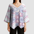 Australian Indigenous Aboriginal Art Kimono Sleeve Blouse Vivid Pastel Peach Purple