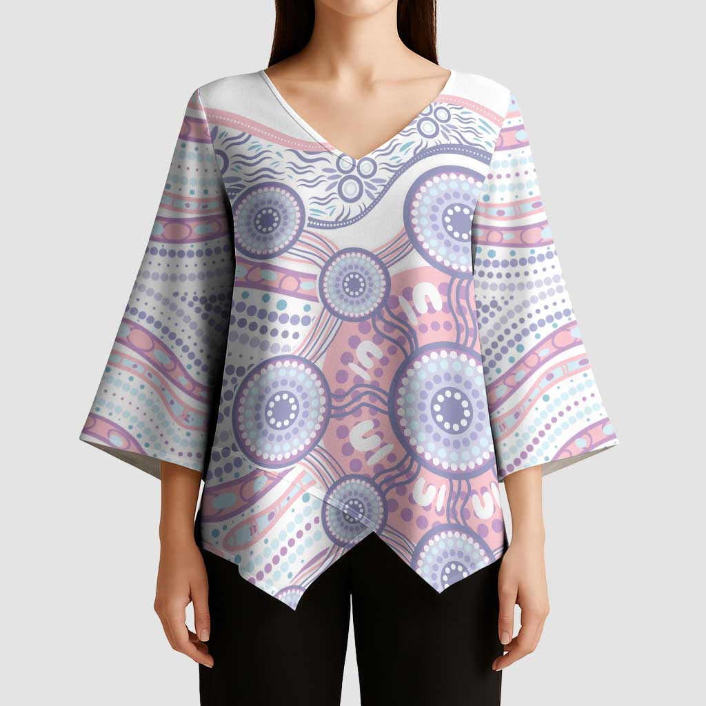 Australian Indigenous Aboriginal Art Kimono Sleeve Blouse Vivid Pastel Peach Purple