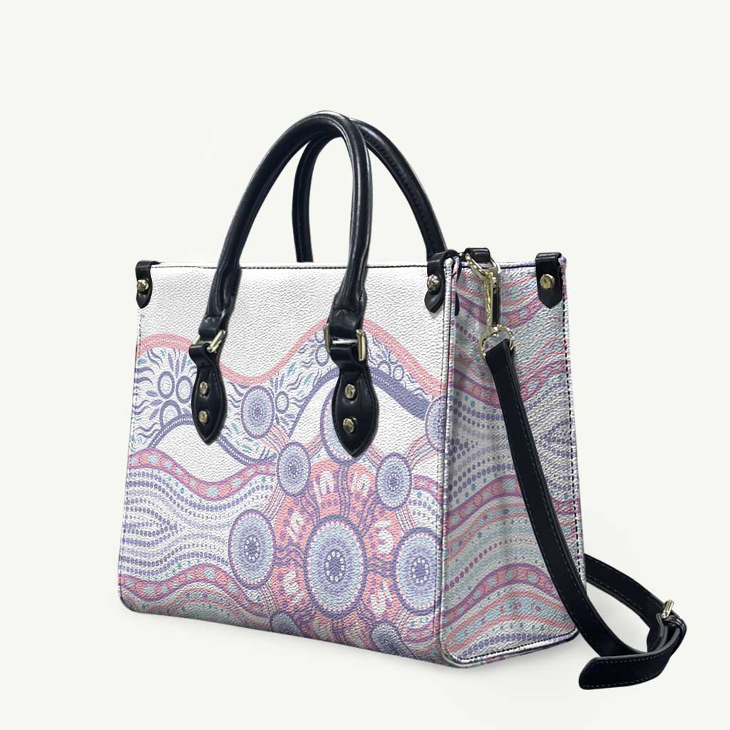 Australian Indigenous Aboriginal Art Leather Bag Vivid Pastel Peach Purple