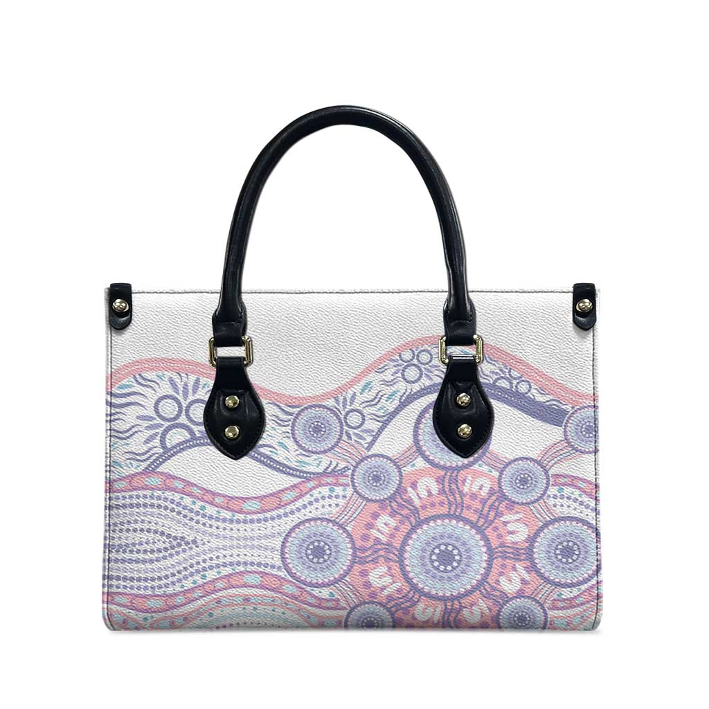 Australian Indigenous Aboriginal Art Leather Bag Vivid Pastel Peach Purple