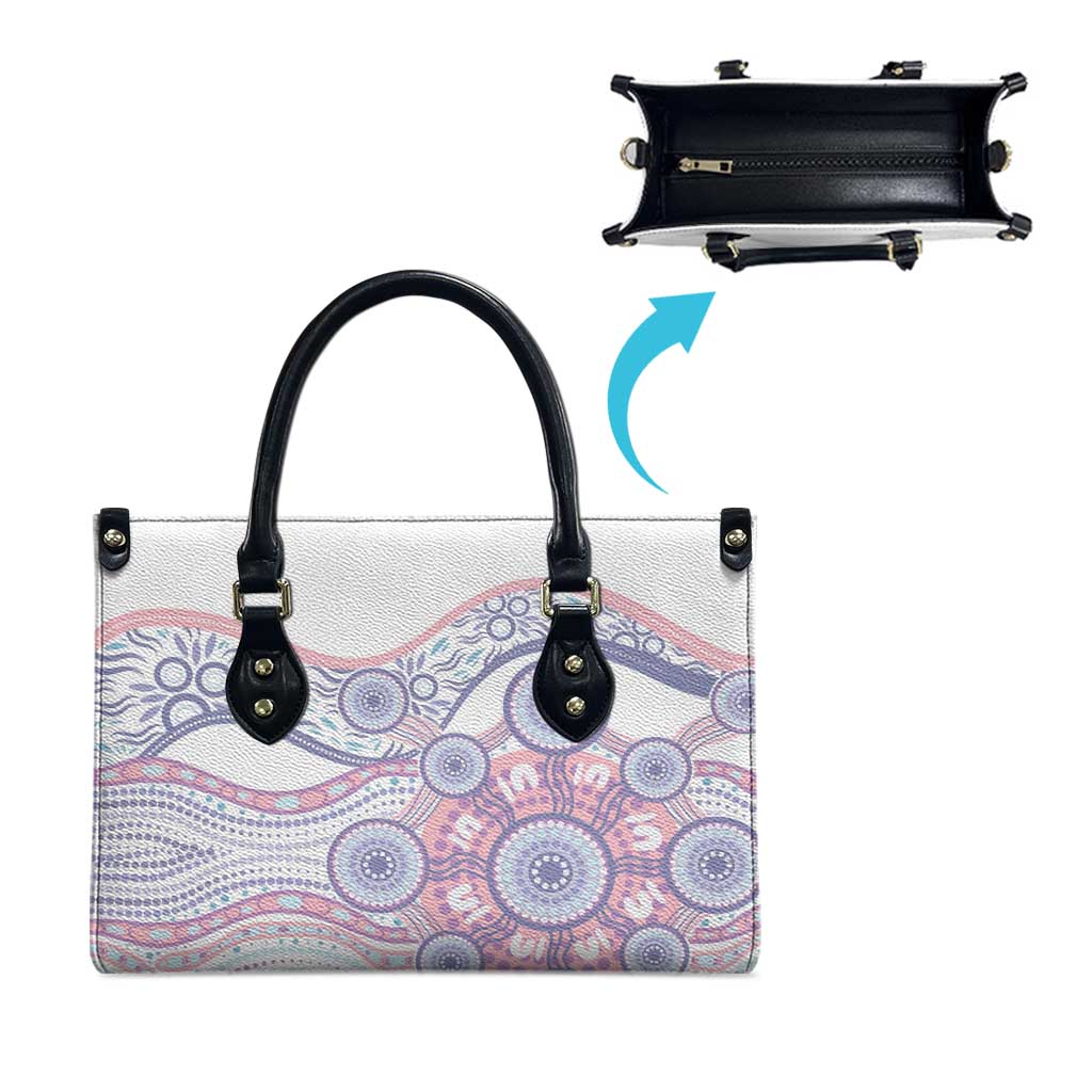 Australian Indigenous Aboriginal Art Leather Bag Vivid Pastel Peach Purple