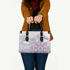 Australian Indigenous Aboriginal Art Leather Bag Vivid Pastel Peach Purple