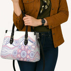 Australian Indigenous Aboriginal Art Leather Bag Vivid Pastel Peach Purple