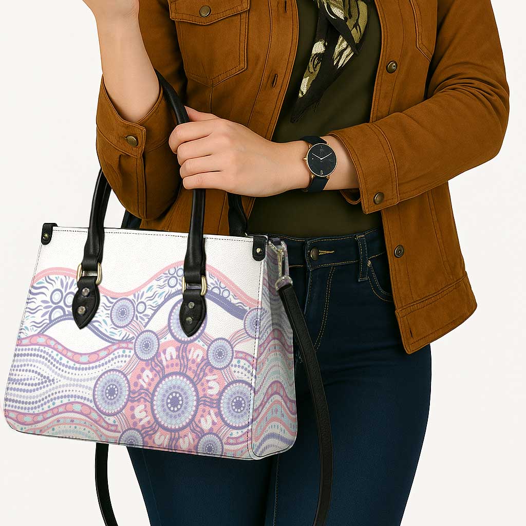 Australian Indigenous Aboriginal Art Leather Bag Vivid Pastel Peach Purple