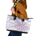 Australian Indigenous Aboriginal Art Leather Tote Bag Vivid Pastel Peach Purple