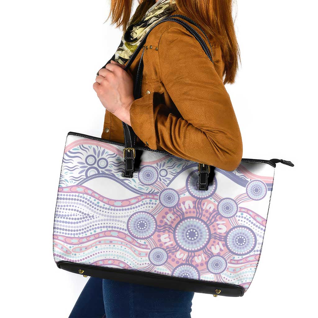 Australian Indigenous Aboriginal Art Leather Tote Bag Vivid Pastel Peach Purple