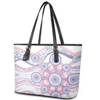 Australian Indigenous Aboriginal Art Leather Tote Bag Vivid Pastel Peach Purple