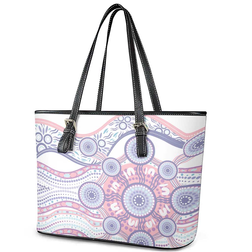 Australian Indigenous Aboriginal Art Leather Tote Bag Vivid Pastel Peach Purple