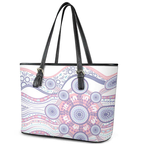 Australian Indigenous Aboriginal Art Leather Tote Bag Vivid Pastel Peach Purple