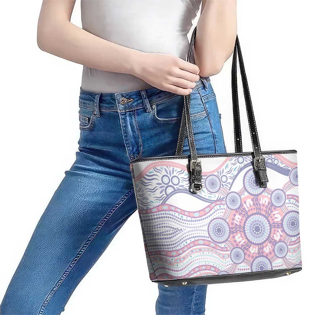 Australian Indigenous Aboriginal Art Leather Tote Bag Vivid Pastel Peach Purple