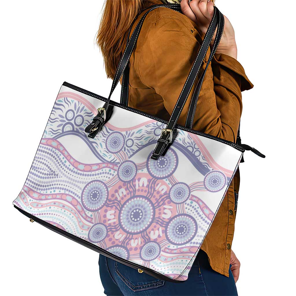 Australian Indigenous Aboriginal Art Leather Tote Bag Vivid Pastel Peach Purple