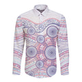 Australian Indigenous Aboriginal Art Long Sleeve Button Shirt Vivid Pastel Peach Purple