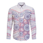 Australian Indigenous Aboriginal Art Long Sleeve Button Shirt Vivid Pastel Peach Purple