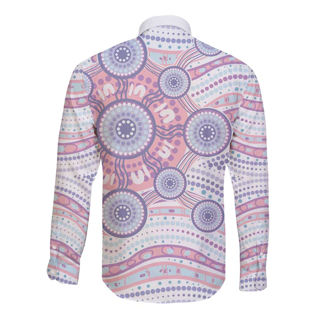 Australian Indigenous Aboriginal Art Long Sleeve Button Shirt Vivid Pastel Peach Purple