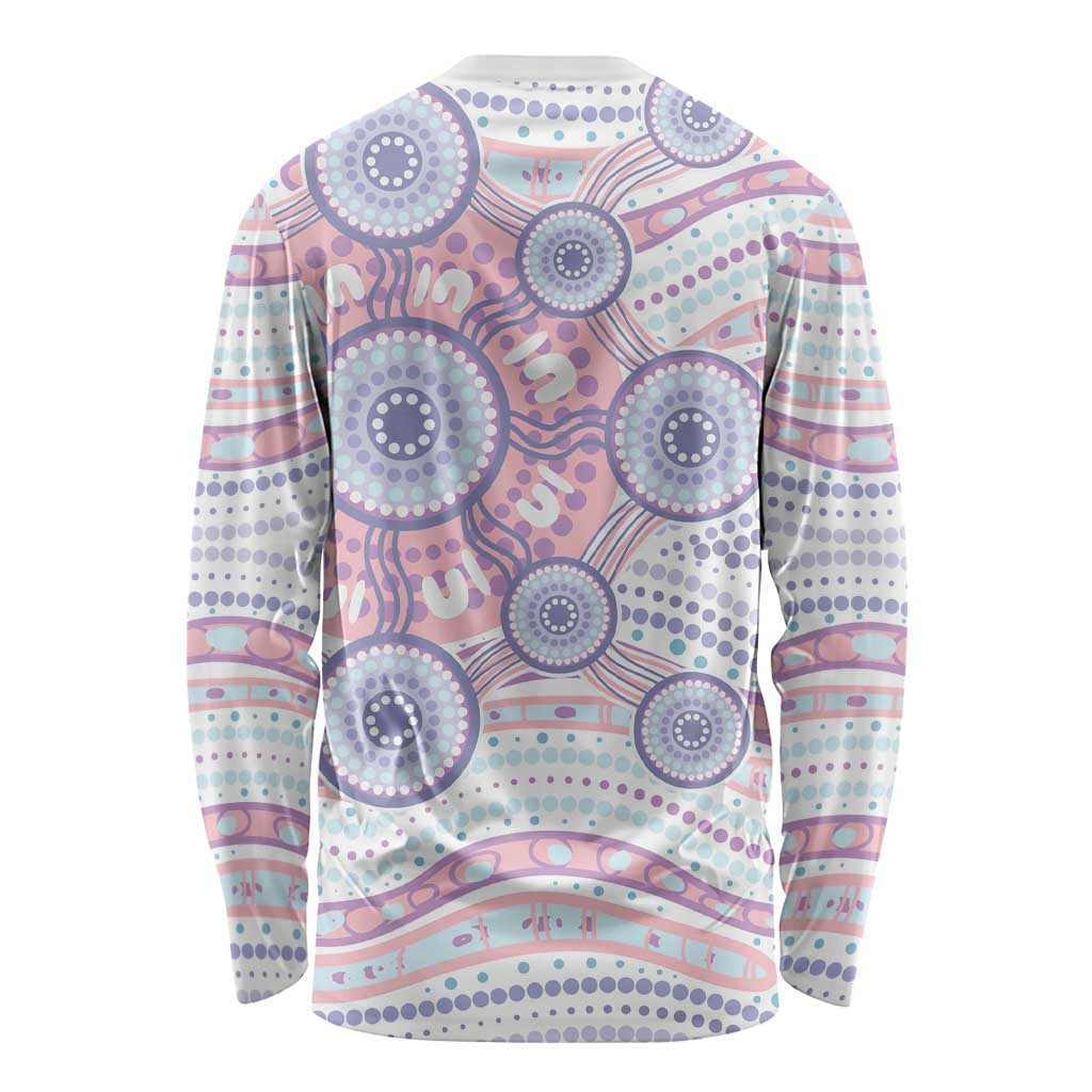 Australian Indigenous Aboriginal Art Long Sleeve Shirt Vivid Pastel Peach Purple