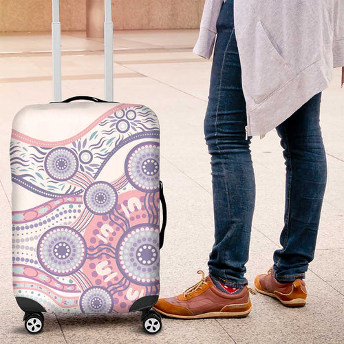 Australian Indigenous Aboriginal Art Luggage Cover Vivid Pastel Peach Purple