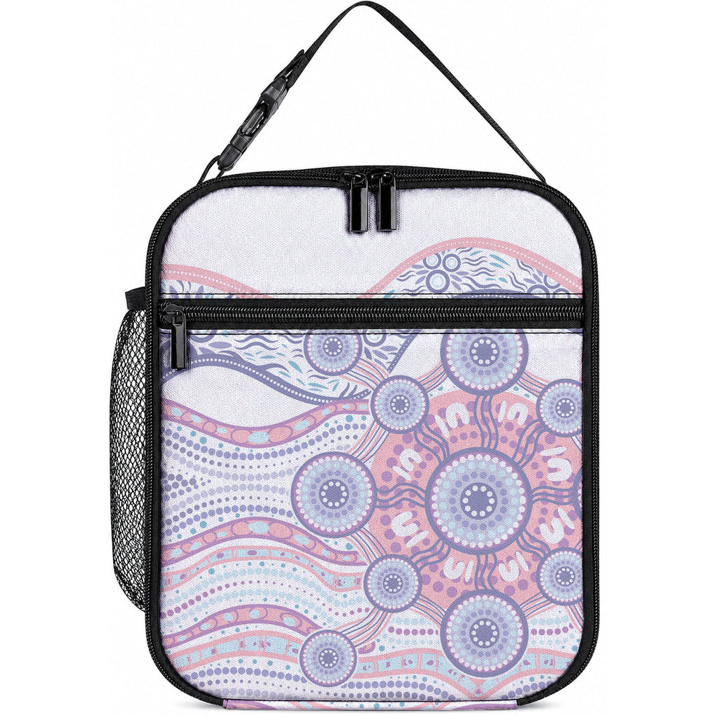 Australian Indigenous Aboriginal Art Lunch Bag Vivid Pastel Peach Purple