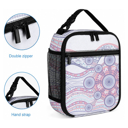 Australian Indigenous Aboriginal Art Lunch Bag Vivid Pastel Peach Purple