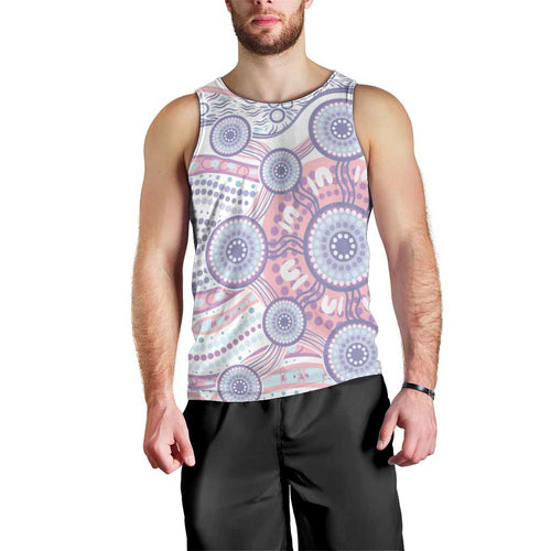 Australian Indigenous Aboriginal Art Men Tank Top Vivid Pastel Peach Purple