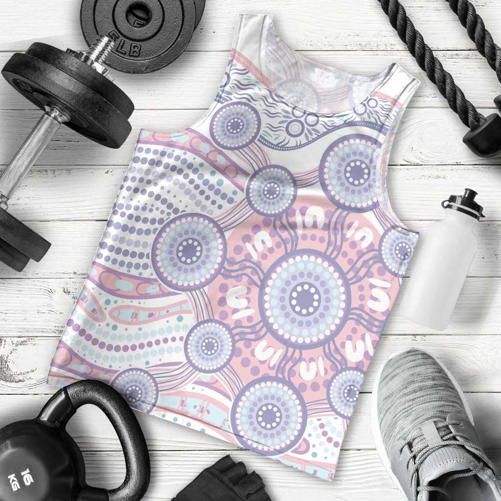 Australian Indigenous Aboriginal Art Men Tank Top Vivid Pastel Peach Purple