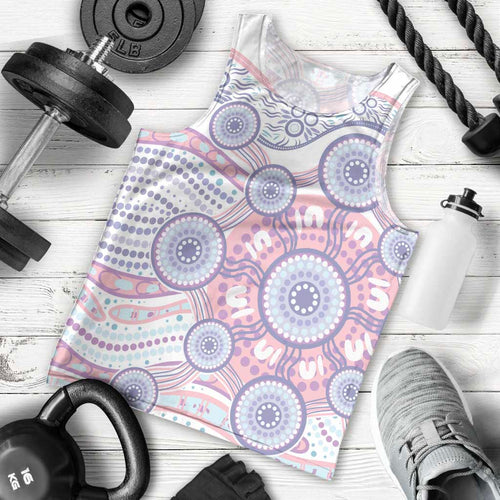Australian Indigenous Aboriginal Art Men Tank Top Vivid Pastel Peach Purple