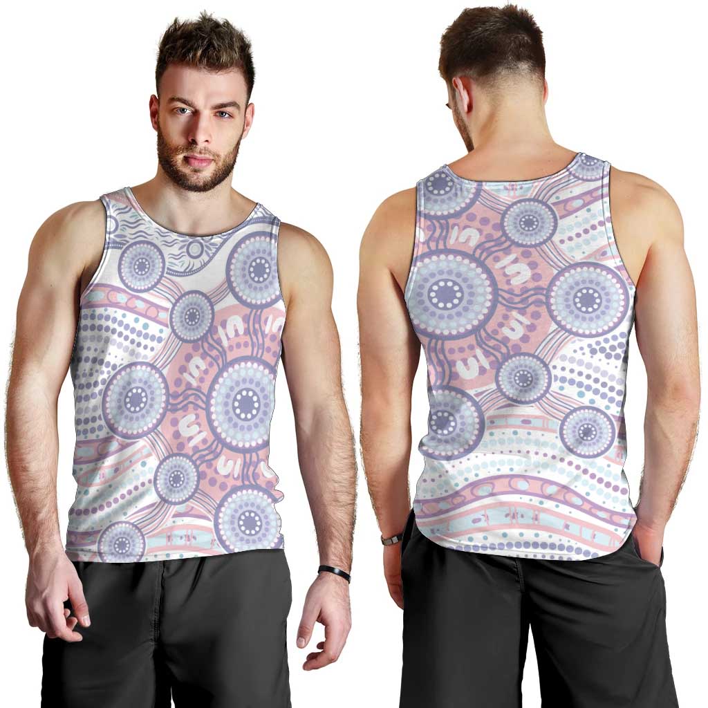 Australian Indigenous Aboriginal Art Men Tank Top Vivid Pastel Peach Purple