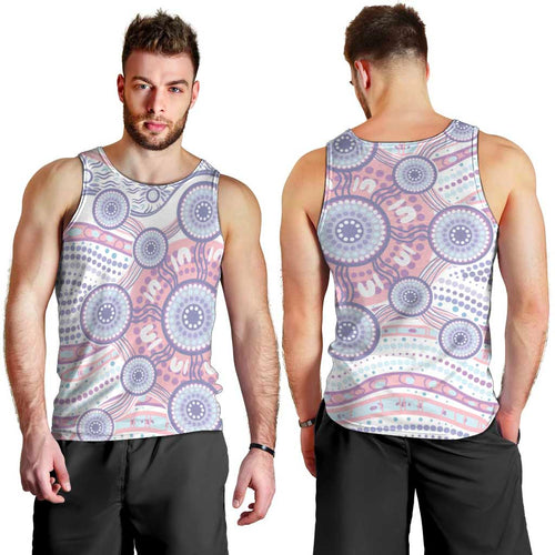 Australian Indigenous Aboriginal Art Men Tank Top Vivid Pastel Peach Purple