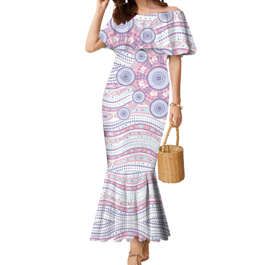 Australian Indigenous Aboriginal Art Mermaid Dress Vivid Pastel Peach Purple