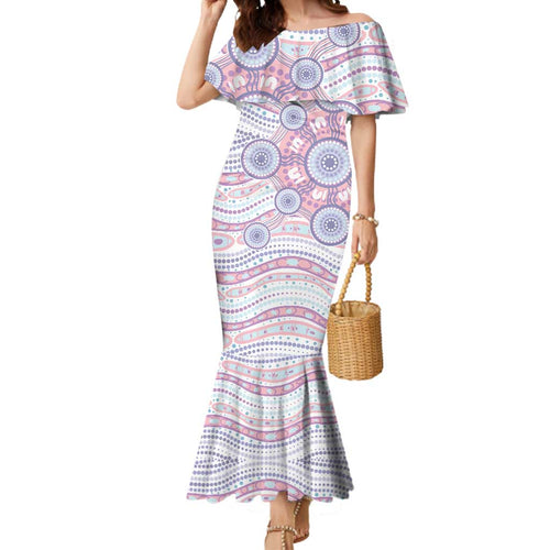 Australian Indigenous Aboriginal Art Mermaid Dress Vivid Pastel Peach Purple