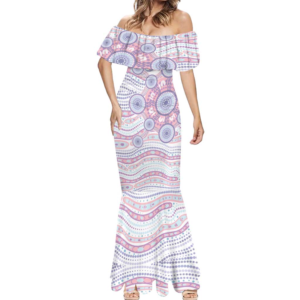 Australian Indigenous Aboriginal Art Mermaid Dress Vivid Pastel Peach Purple