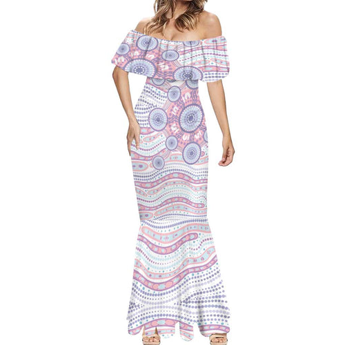 Australian Indigenous Aboriginal Art Mermaid Dress Vivid Pastel Peach Purple