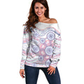 Australian Indigenous Aboriginal Art Off Shoulder Sweater Vivid Pastel Peach Purple