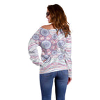 Australian Indigenous Aboriginal Art Off Shoulder Sweater Vivid Pastel Peach Purple