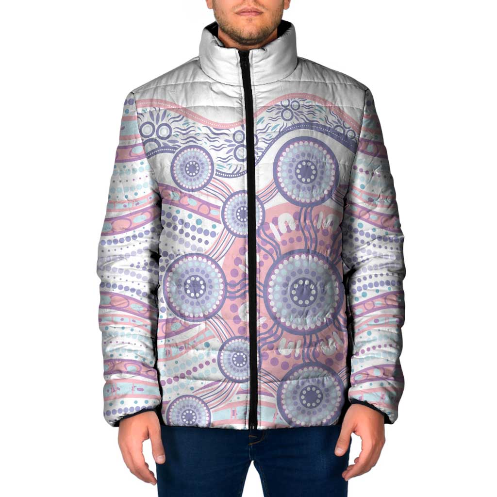 Australian Indigenous Aboriginal Art Padded Jacket Vivid Pastel Peach Purple