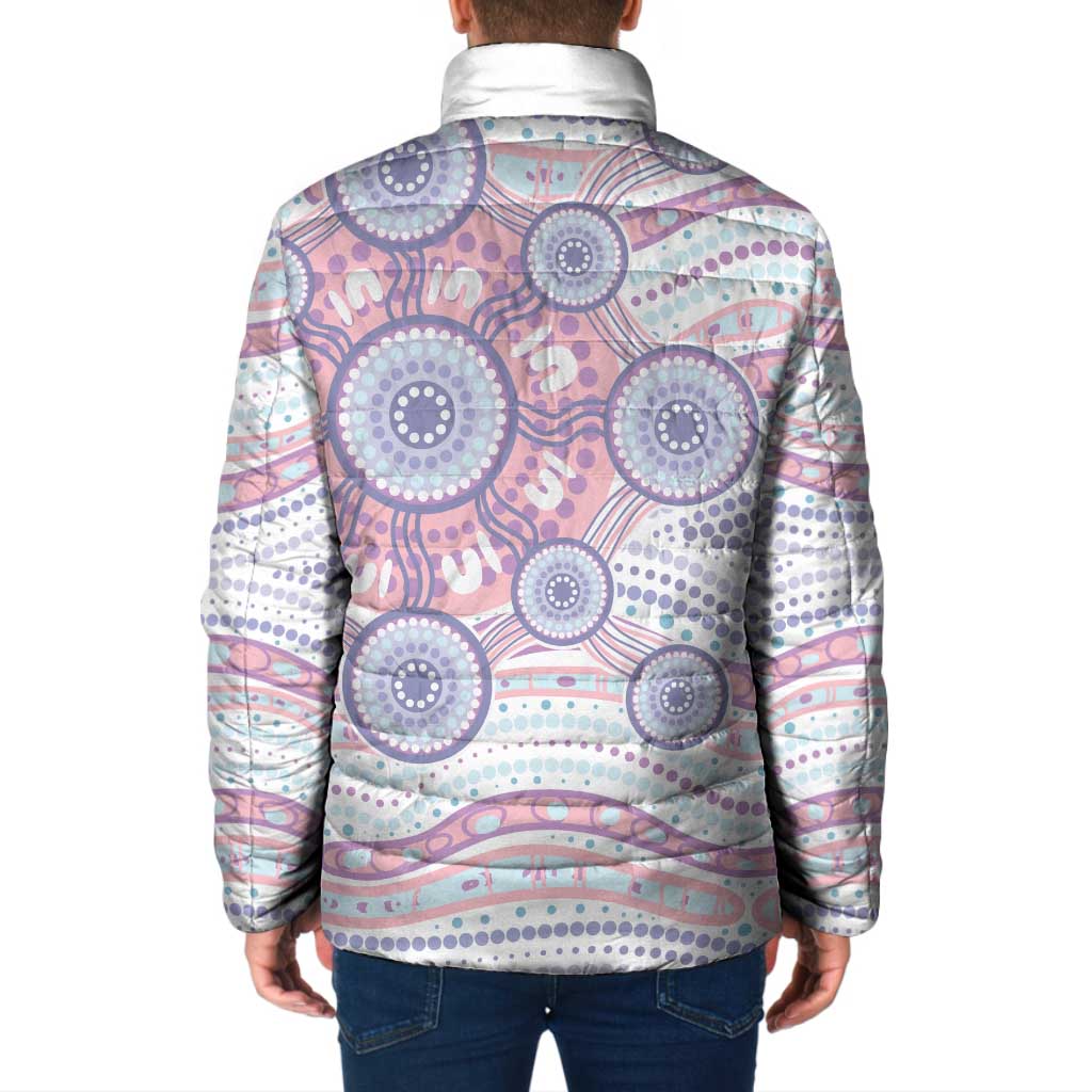 Australian Indigenous Aboriginal Art Padded Jacket Vivid Pastel Peach Purple