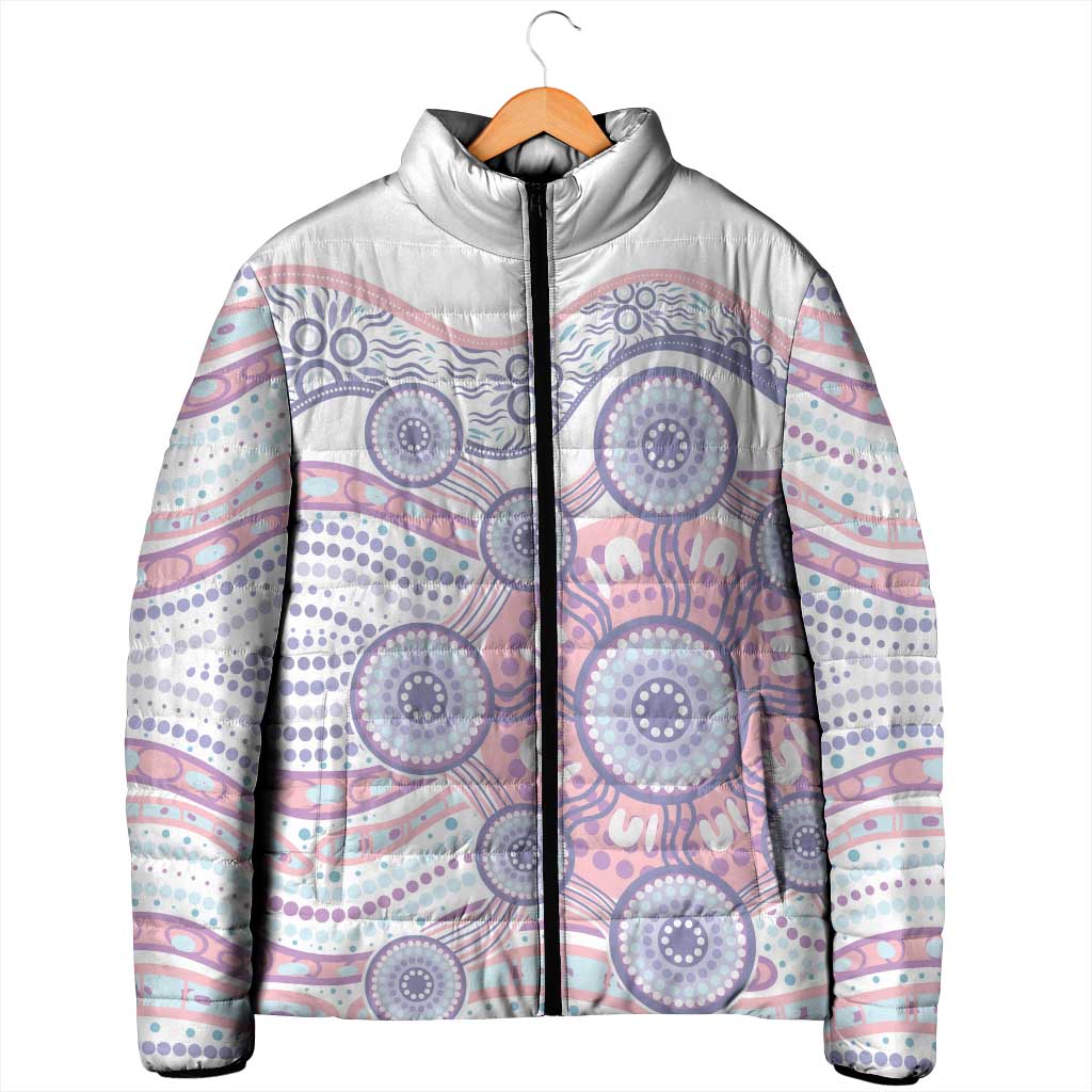 Australian Indigenous Aboriginal Art Padded Jacket Vivid Pastel Peach Purple