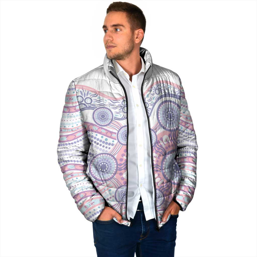 Australian Indigenous Aboriginal Art Padded Jacket Vivid Pastel Peach Purple