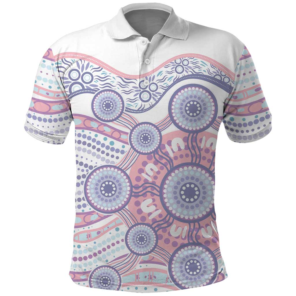 Australian Indigenous Aboriginal Art Polo Shirt Vivid Pastel Peach Purple