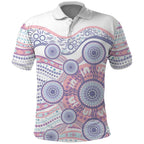Australian Indigenous Aboriginal Art Polo Shirt Vivid Pastel Peach Purple