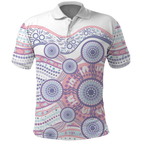 Australian Indigenous Aboriginal Art Polo Shirt Vivid Pastel Peach Purple