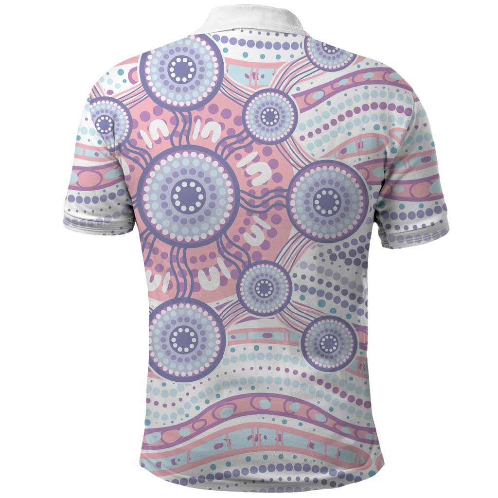 Australian Indigenous Aboriginal Art Polo Shirt Vivid Pastel Peach Purple