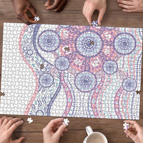 Australian Indigenous Aboriginal Art Puzzle Vivid Pastel Peach Purple