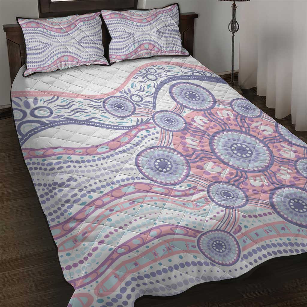 Australian Indigenous Aboriginal Art Quilt Bed Set Vivid Pastel Peach Purple