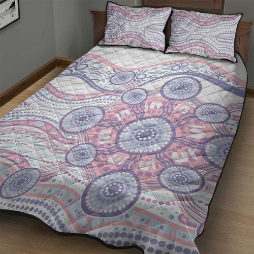 Australian Indigenous Aboriginal Art Quilt Bed Set Vivid Pastel Peach Purple